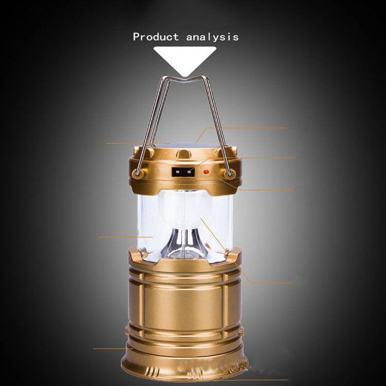 Lampe télescopique multifonctionnelle à chargement solaire pour tente de camping