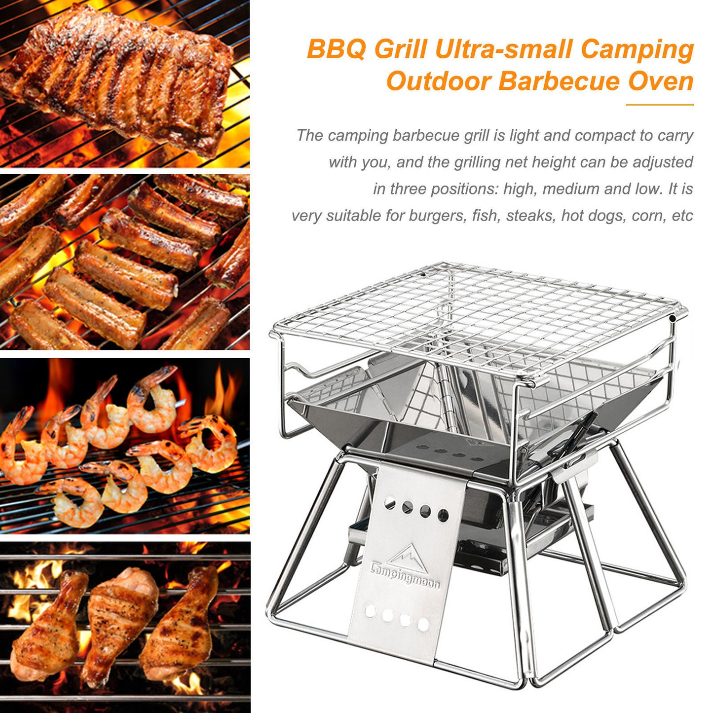 Barbecue portable en acier inoxydable avec surface antiadhésive