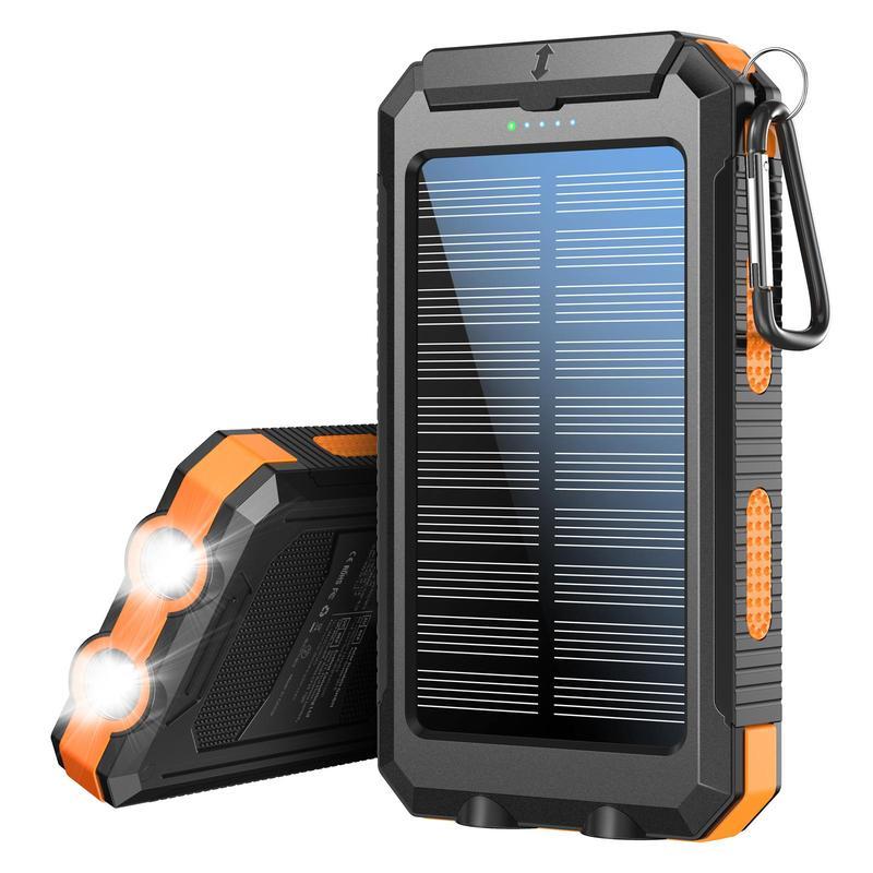 Chargeur solaire portable 8000mAh pour tous types de téléphones portables / Batterie étanche / Lampe de poche LED, idéal pour le camping.