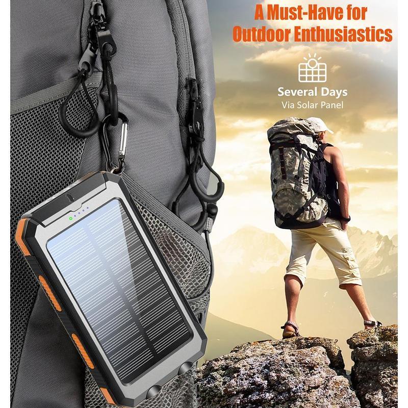Chargeur solaire portable 8000mAh pour tous types de téléphones portables / Batterie étanche / Lampe de poche LED, idéal pour le camping.