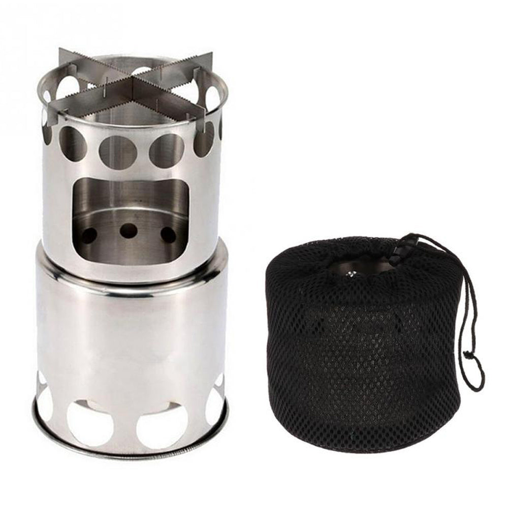 Estufa de Camping Portátil Combinada de Leña de Acero Inoxidable y para Exteriores