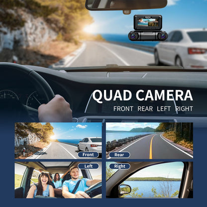 Cámara con visión de 360 Grados 4 canales: Frontal y Trasera, Interior, Izquierda y Derecha, para coche, GPS integrado, WiFi, visión nocturna, grabación 24/7
