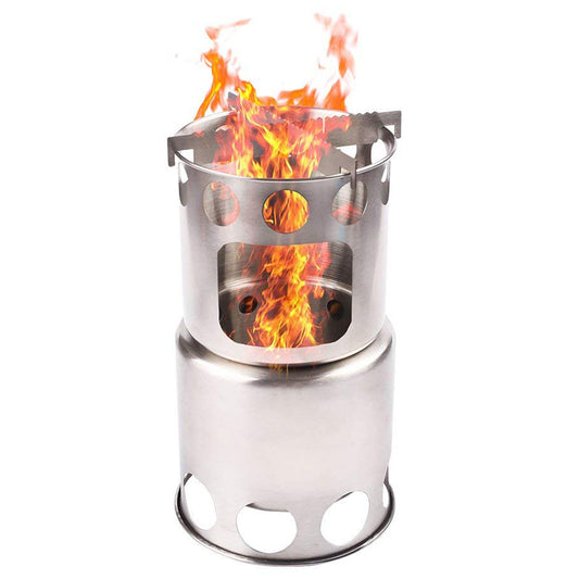 Estufa de Camping Portátil Combinada de Leña de Acero Inoxidable y para Exteriores