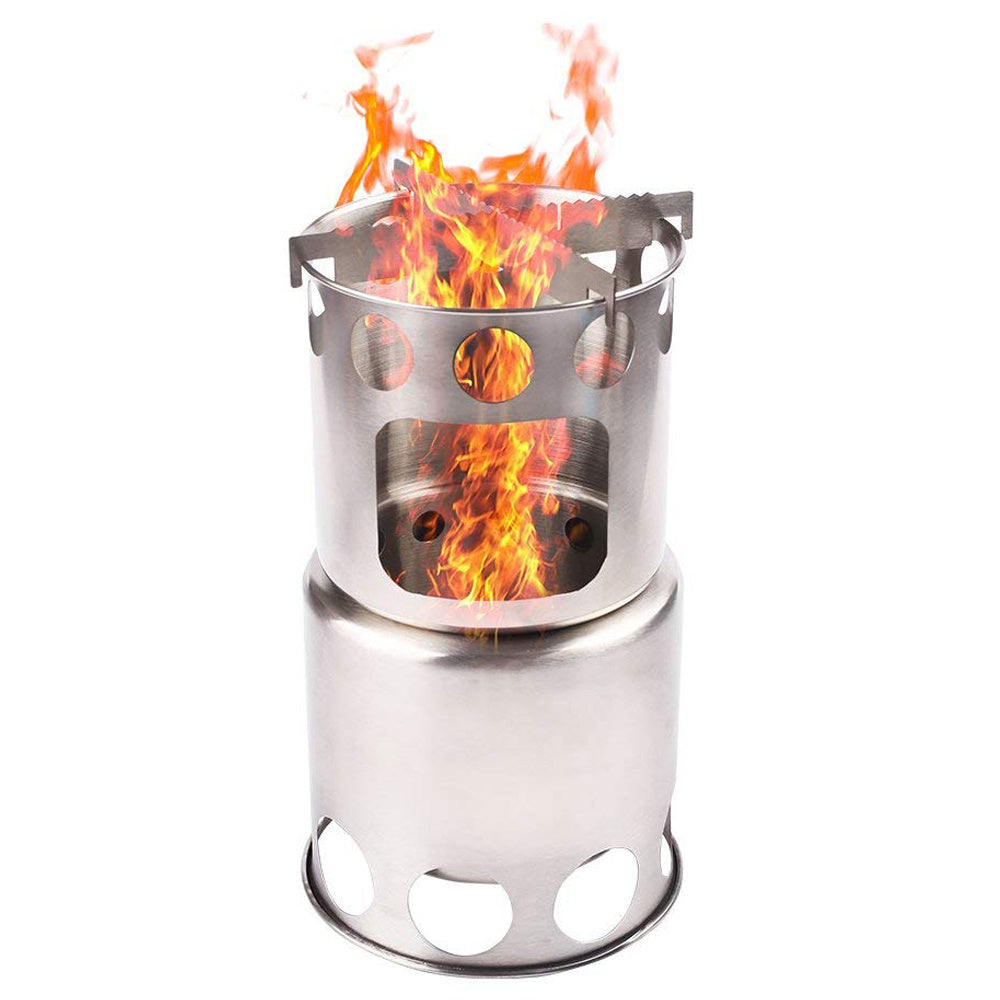 Estufa de Camping Portátil Combinada de Leña de Acero Inoxidable y para Exteriores