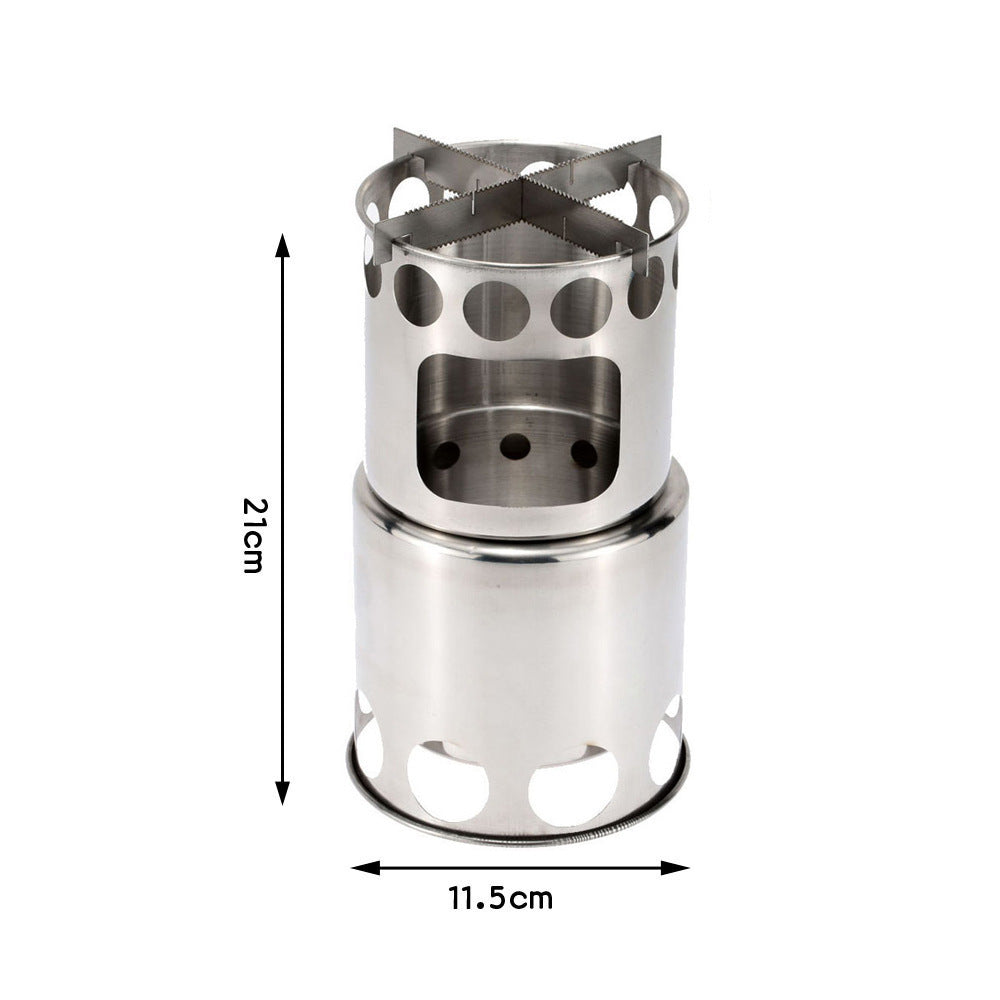 Estufa de Camping Portátil Combinada de Leña de Acero Inoxidable y para Exteriores