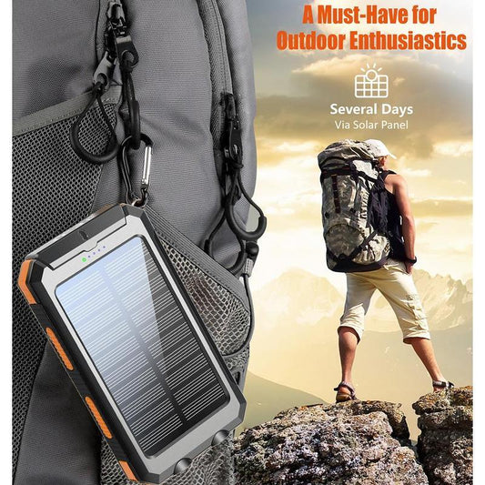 Cargador Solar Portátil de 8000 mAh para Todo Tipo de Teléfonos Móviles / Batería Impermeable / Linterna LED, Ideal para Acampadas.
