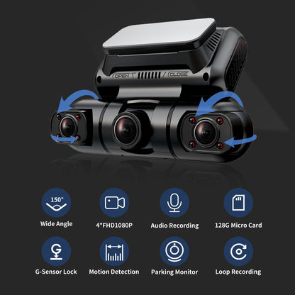 Cámara con visión de 360 Grados 4 canales: Frontal y Trasera, Interior, Izquierda y Derecha, para coche, GPS integrado, WiFi, visión nocturna, grabación 24/7