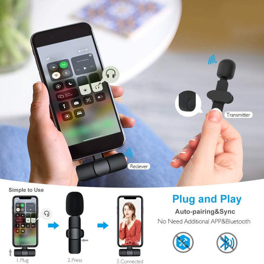 Micrófono Lavalier Inalámbrico para Grabación de Audio y Vídeo / iPhone y Android