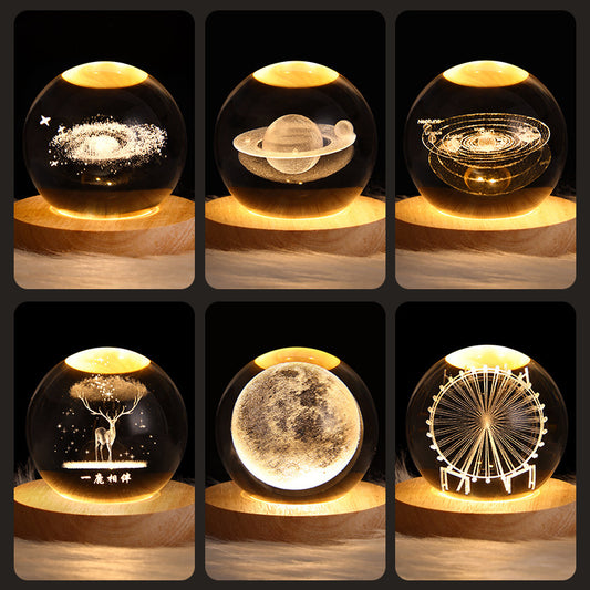 Lampara/Bola de Cristal Galaxia, Planeta, Sistema Solar / Luz Nocturna LED, 3D / Decoración